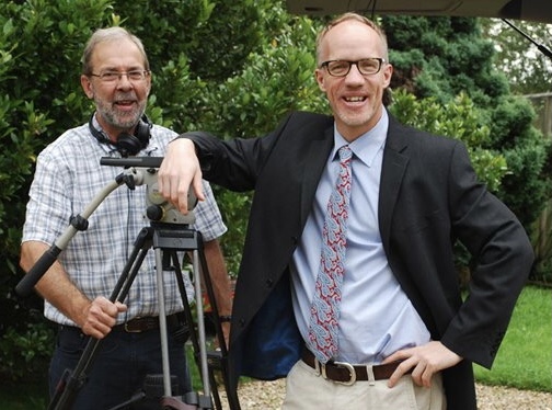 Simon and his cameraman at BBC work