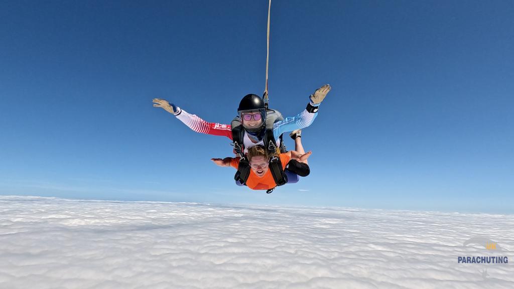 two women skydiving