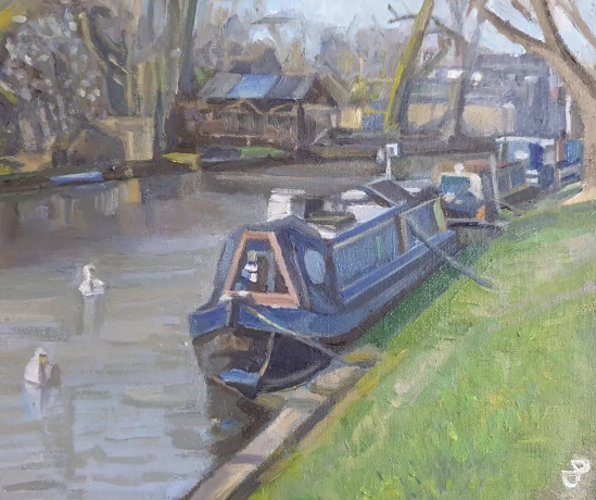 Jonathan Parker's artwork of a riverboat in Cambridge