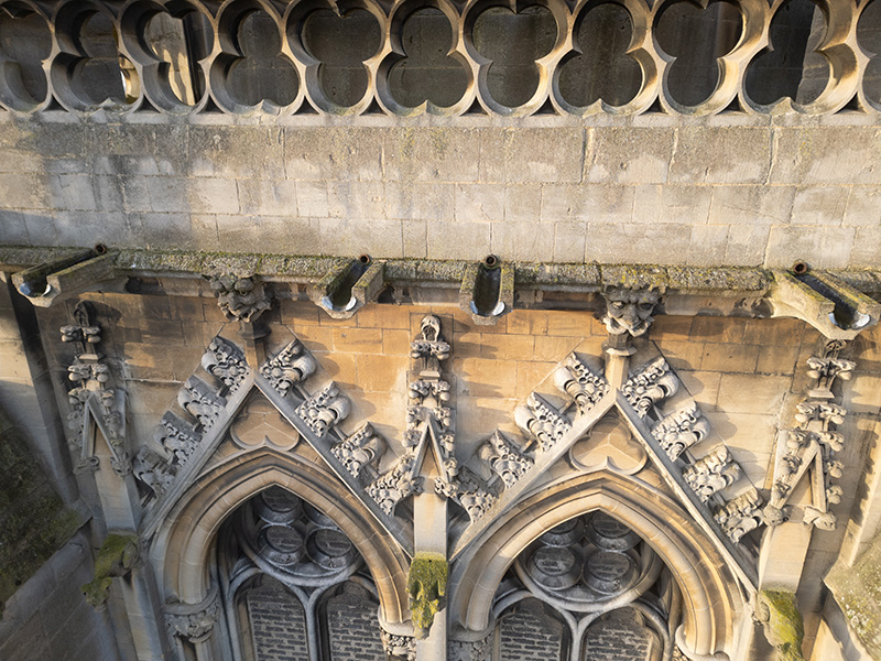 Drone survey of church facade