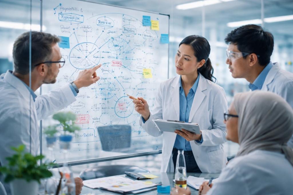 Group of scientists looking at a screen 