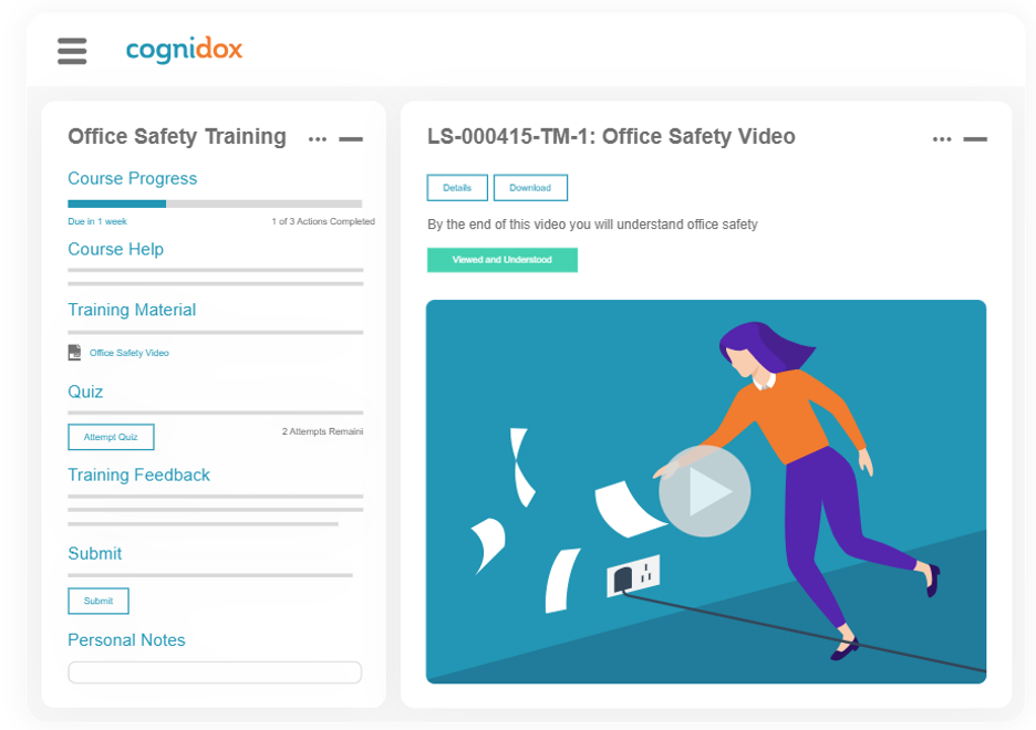 Cognidox Learning Management System (LMS) interface 