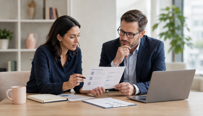 HR team reviewing candidate evidence beside a laptop, representing why hiring teams should fix interview quality and keep human judgement central before automating more of the hiring process.