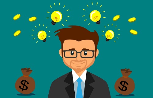 Graphic showing man and lightbulbs