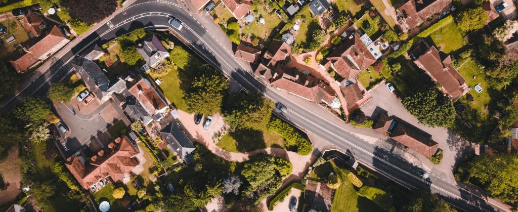 Birds eye view of a street in England