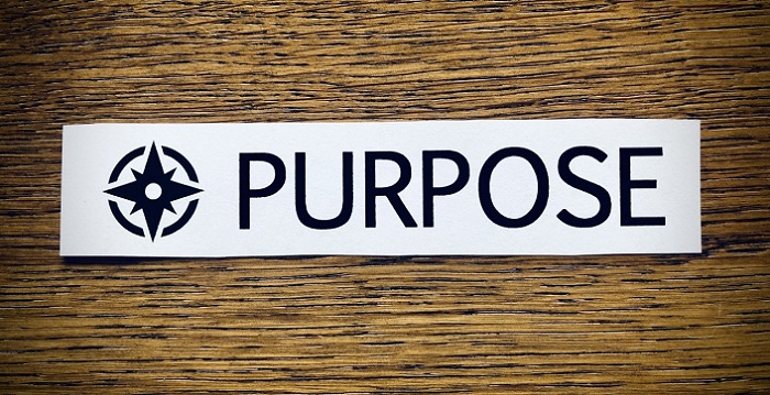 Purpose written in cpaital letters on a brown background