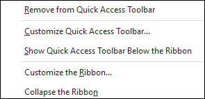 quick access toolbar dialogue box