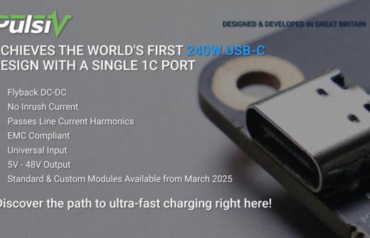 An image of a USB-C controller, listing out the benefits of Pulsiv's 240W technology