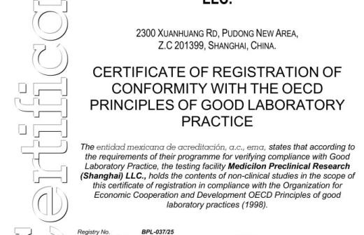 OECD GLP Certification Certificate