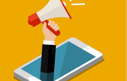 Concept of digital marketing vector - a hand raising from a phone with a loudspeaker