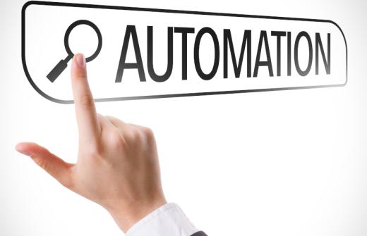 Finger pointing to a screen search bar with the word automation written there
