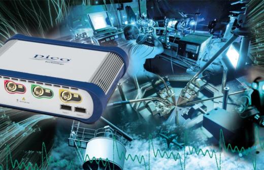 photo of a PicoScope 6403E on a busy background showing a lap, aircraft and other application uses 