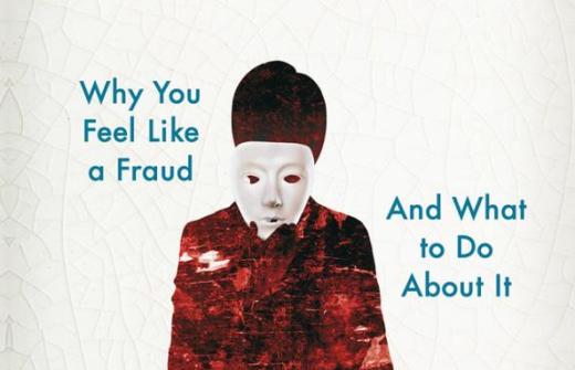 Book cover, showing an image of a person in red holiding a white mask. Text reads: The Imposter Phenomenon, why you feel like a fraund and what to do about it