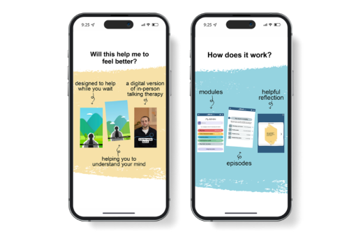 2 phones showing content from the new app