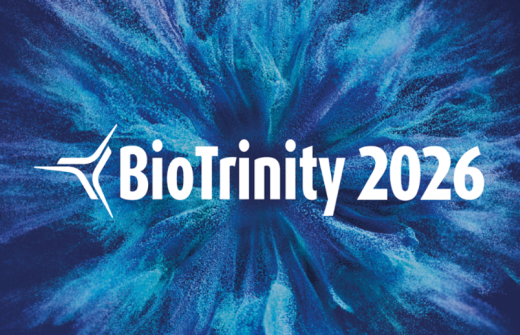 The words "BioTrinity 2026" are written in white on a blue background