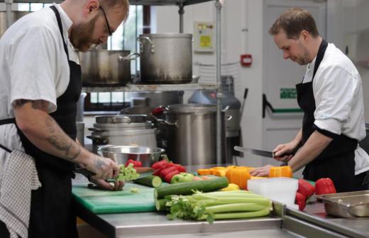 Chefs at Cambridge Dining Co preparing meals for Crossways guests