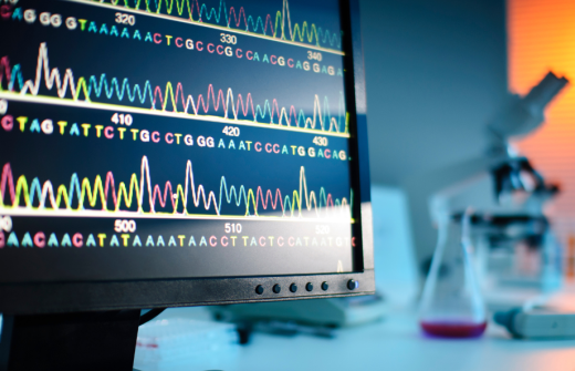 Image depicting cell and gene therapies with a microscope and DNA analysis