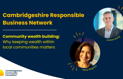 Headshots of speakers, Nicky Shepard and Andrew Brady, alongside the event title text and the charity's logo.