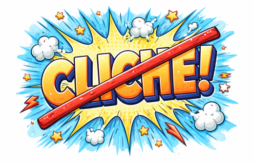A poster with the word cliche crossed out