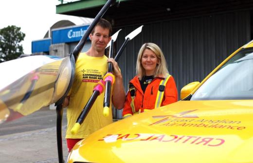 Will Young, whose life was saved by East Anglian Air Ambulance - alongside Dr Nicola Ebbs, Deputy Medical Director of the charity