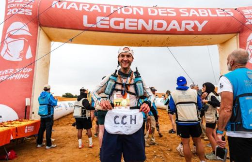 Ed Tollemache at the finishing line of the Marathon des Sables