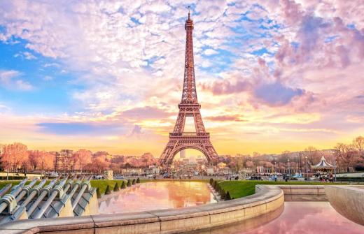 Eiffel Tower at sunset in Paris, France