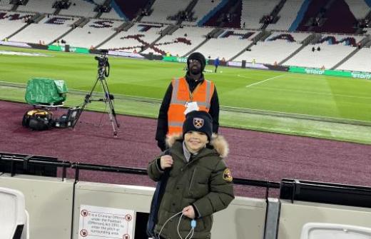 Elliott at the home of his favourite football team, West Ham