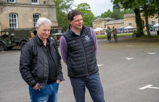 Sinise tours Kimbolton School grounds guided by Headmaster Will Chuter