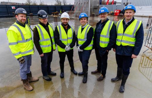 CamProp team with the Mayor, pictured from left Jon Wynne (Senior Project Manager), Chris Wall (Construction Director) Omar, apprentice,  Mayor Dr Nik Johnson, Simon Gusterson (Development Director) and Pat Fitzgerald (Commercial Director).