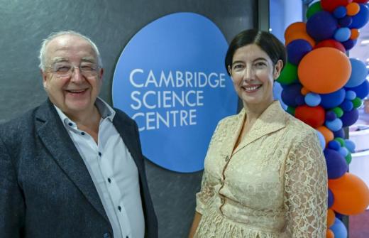 Outgoing Chair of Trustees, David Cleevely and Incoming Chair, Harriet Fear
