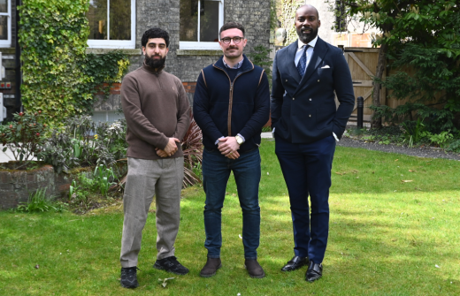 PEM Corporate Finance Team, three business men in a garden in Cambridge