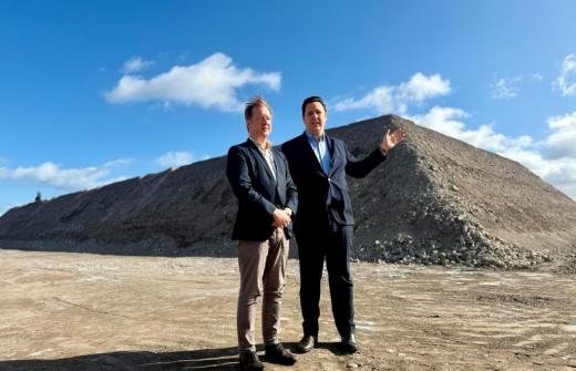 Mayors Paul Bristow and Ben Houchen at the former Redcar steelworks site which is being regenerated