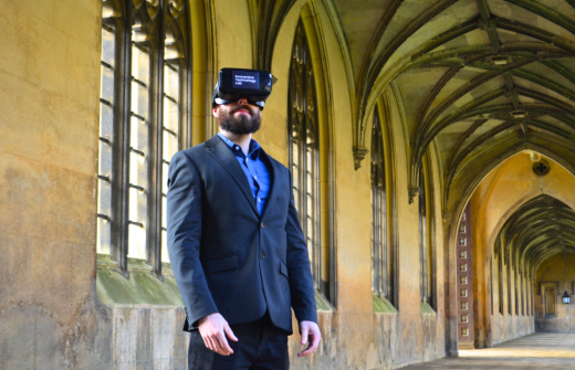Dr Chris Macdonald wearing the Immersive Technology Lab headset