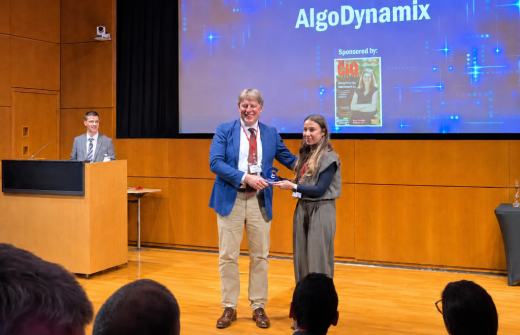  AlgoDynamix CEO Dr. Jeremy Sosabowski receiving the Fintech Company of the Year Award (runner-up) at the prestigious Genome Campus just outside Cambridge. 