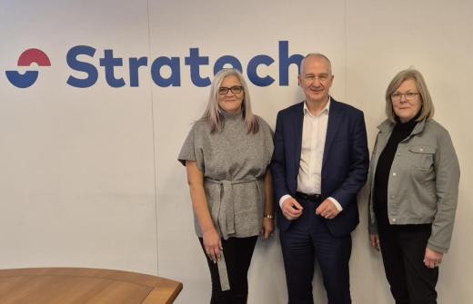 Sharon Young (Director, Stratech Scientific), Lake Falconer (Partner, Alfa Corporate Finance) and Sue Hallett (Founder and Managing Director, Stratech Scientific) pictured in Stratech Offices, St Thomas Place, Ely.