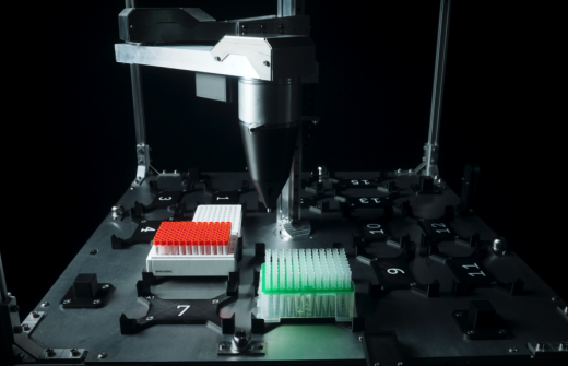The Trilobio platform deck with a single pipette