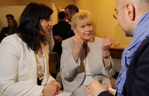  Luciana Scrofani Green (left) interprets for Nobel Peace Prize winner Betty Williams
