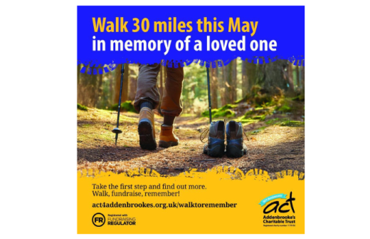 A poster showing details of the Walk to Remember, remembering loved ones who have died during the month of May