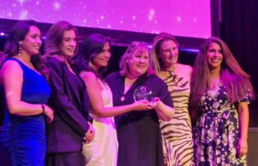left to right on photo (courtesy of Sian Garwood) Harpreet Kaur hosting the night, Aubany Swinney, Babita Devi, Rachel Burrows, and Kate Halsted, and on the far right, Lamia Gaman from Treatt, who sponsored the category.
