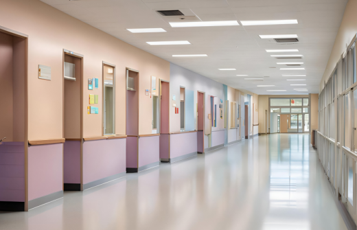 An empty school hallway