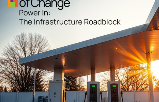 Report cover for Power In: The Infrastructure Roadblock, featuring a charging station at dawn