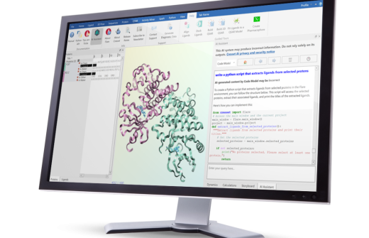 Computer monitor displaying digital molecular design solution Flare V11