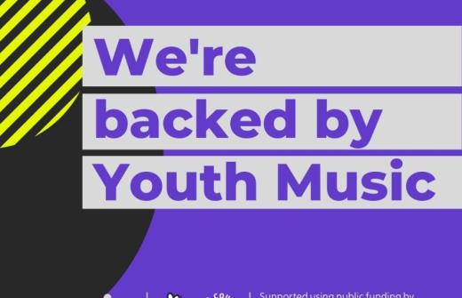 Square purple image saying "We're backed by Youth Music"