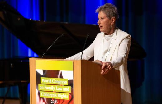 The Honourable Diana Bryant AO KC, Former Chief Justice of the Family Court of Australia and Chair of the World Congress on Family Law & Children’s Rights speaking at the world Congress in Cambridge, UK