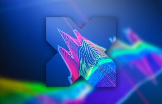 Abstract rainbow with X overlaid