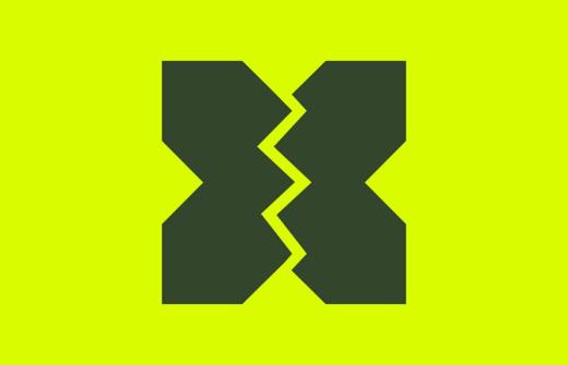 A stylised X is broken into two halves, in style of a broken heart