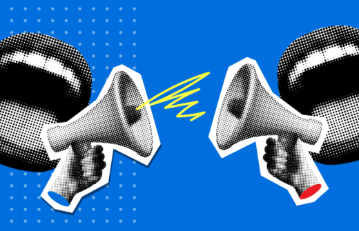 Two mouths talking to each other through megaphones