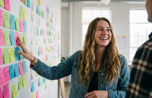 Two science marketing professionals discussing Account-Based Marketing strategies to boost B2B biotech sales and lead generation through data-driven insights.
