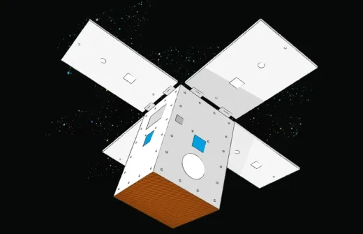 Concept image of satellite components showing Plextek Radars and Aphelion’s Deployable Debris Shielding. © Plextek