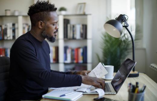 Man sits at desk